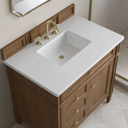 Brittany 36" Single Vanity, Pecan w/ 3 CM White Zeus Silestone Top