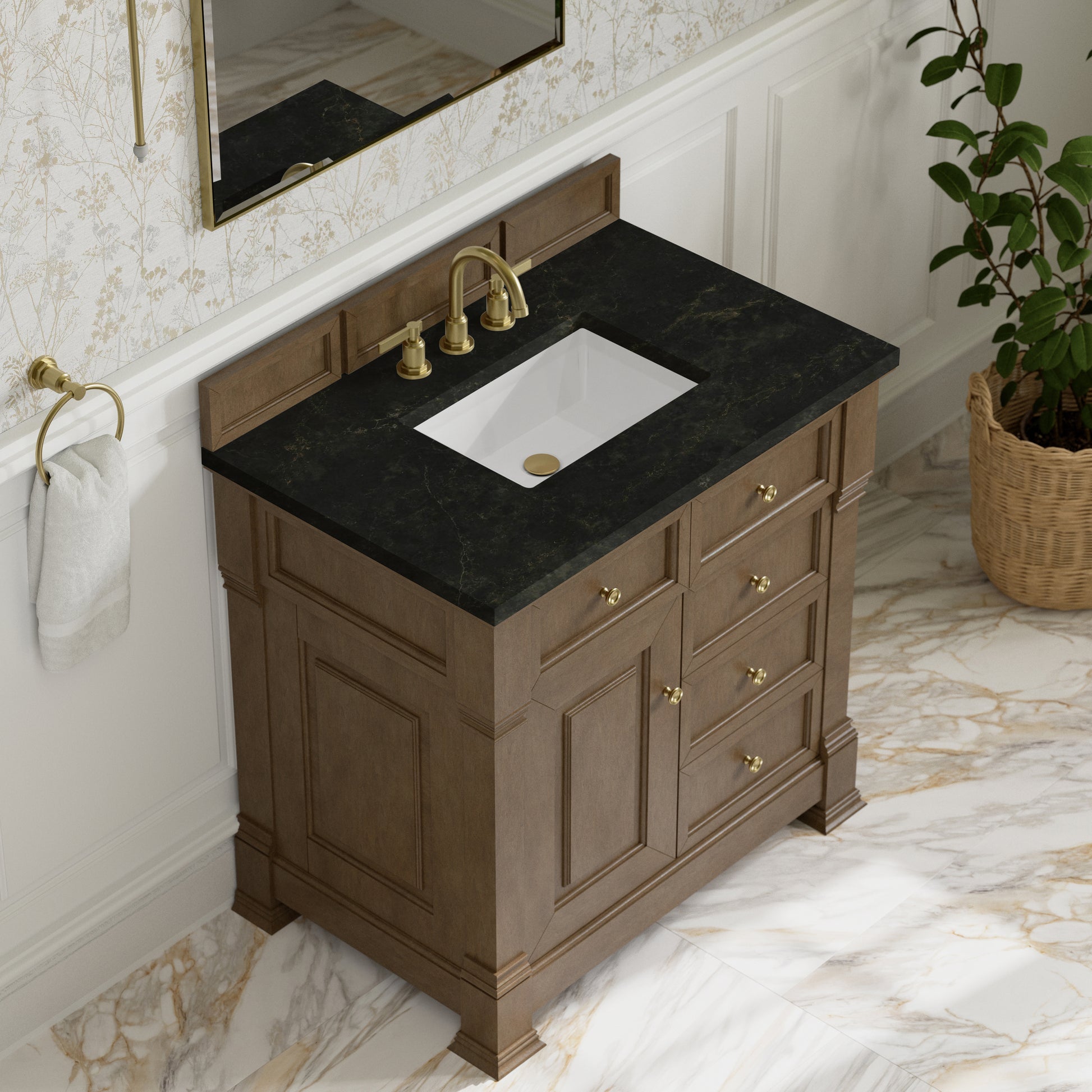 Renovate for Less Atlanta Brookfield 36" Single Vanity, Pecan, w/ 3 CM Phantome Eclos Top