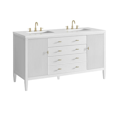 Myrrin 60" Double Vanity, Bright White w/ 3 CM White Zeus Silestone Top