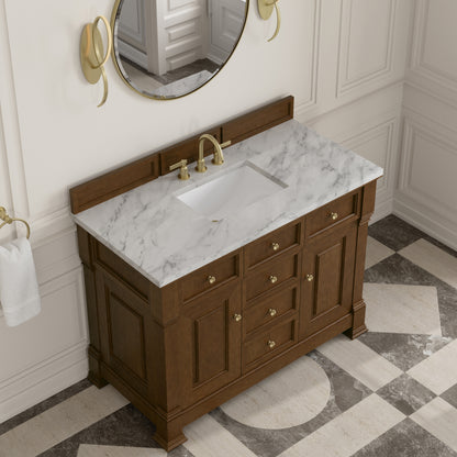 Renovate for Less Atlanta Brookfield 48" Single Vanity, Honey Oak w/3 CM Carrara White Marble Top