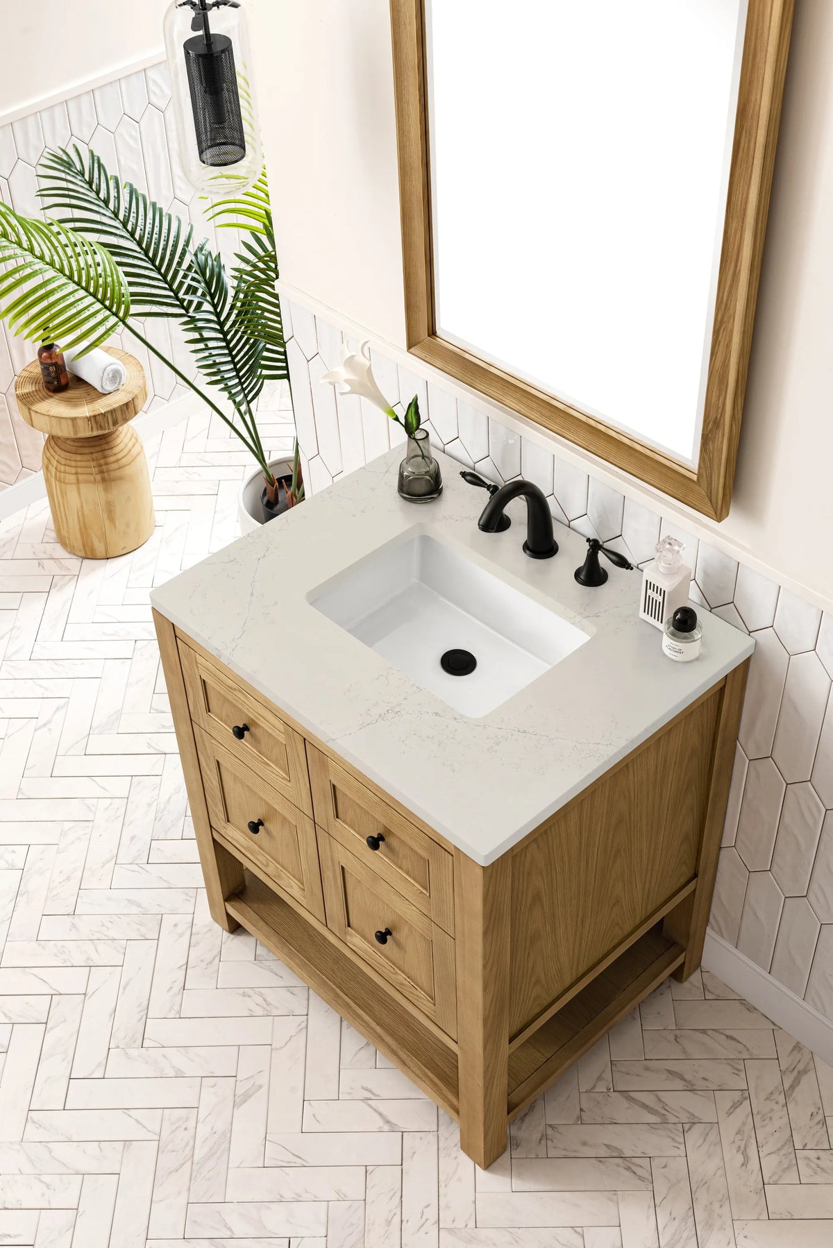 Breckenridge 30" Single Vanity, Light Natural Oak, w/ 3 CM Siberian Silestone Top