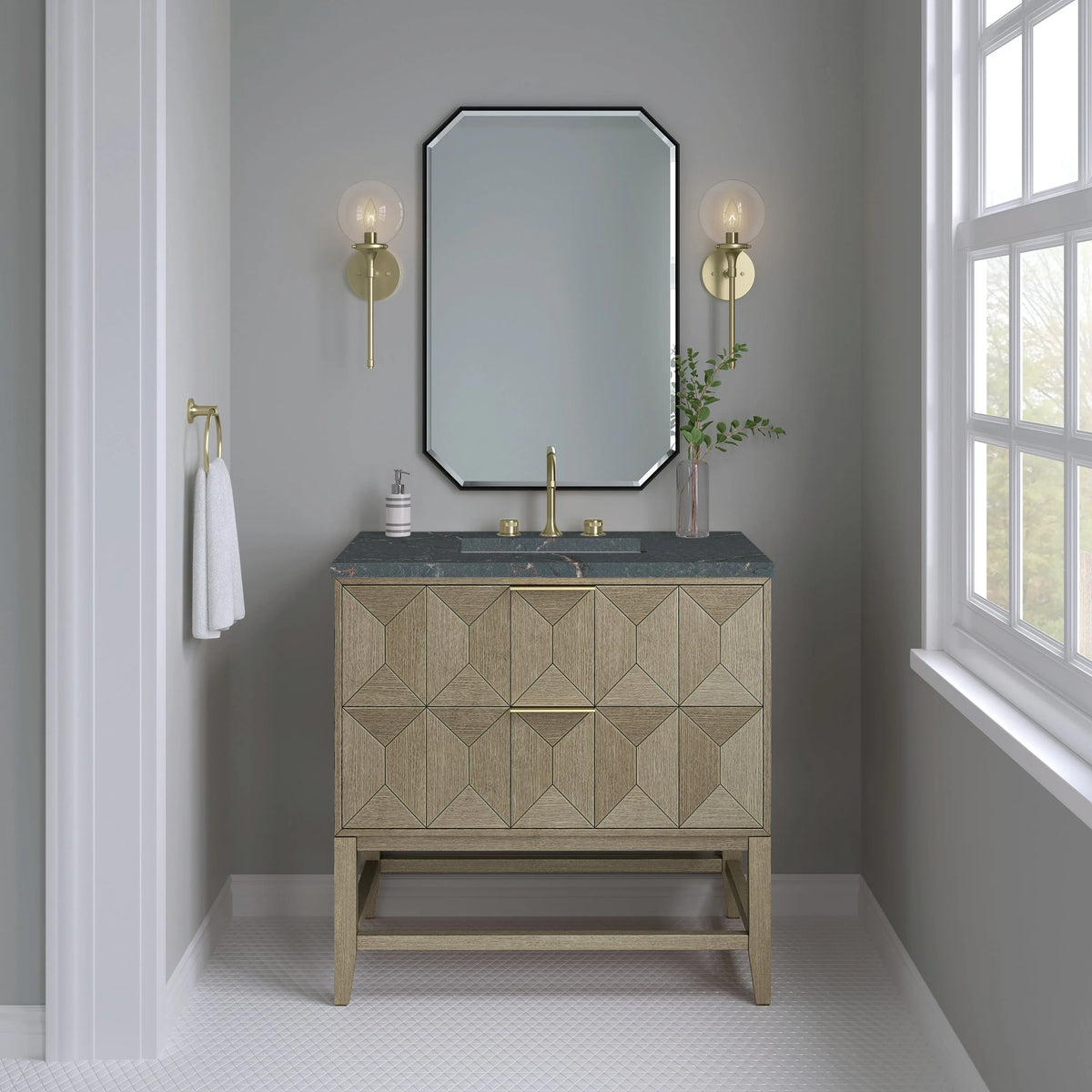 Emmeline 36" Single Vanity, Pebble Oak w/ 3 CM Parisien Bleu Top
