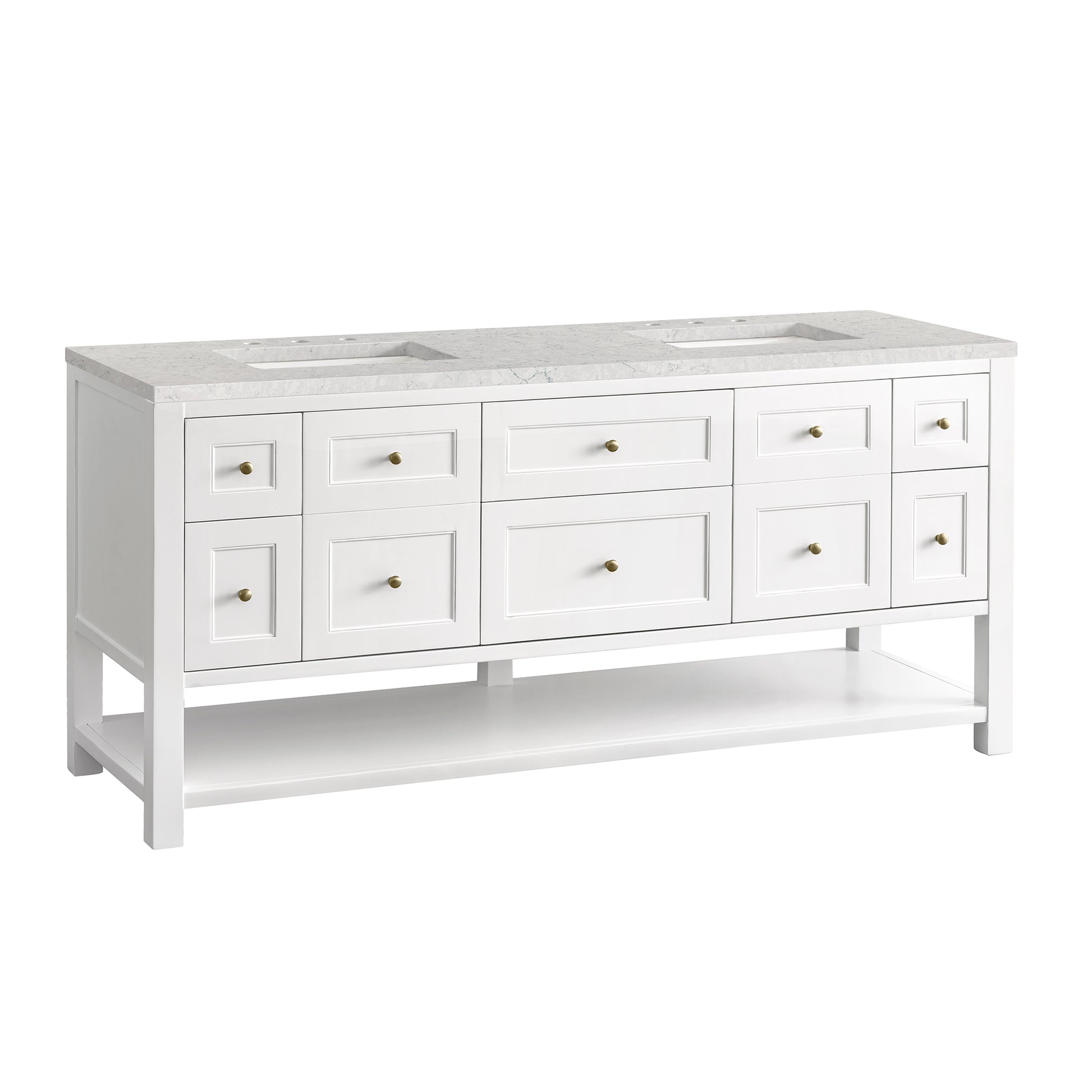 Renovate for Less Atlanta Breckenridge 72" Double Vanity, Bright White w/ 3 CM Eternal Jasmine Pearl Top