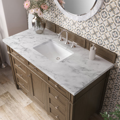 Renovate for Less Atlanta Brittany 48" Single Vanity, Saddle Brown w/ 3 CM Carrara Marble Top