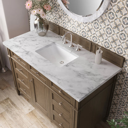 Brittany 48" Single Vanity, Saddle Brown w/ 3 CM Carrara Marble Top