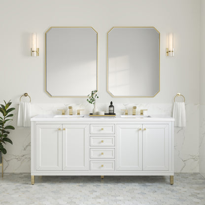 Renovate for Less Atlanta Chicago 72" Double Vanity, Glossy White, w/ 3 CM White Zeus Silestone® Top