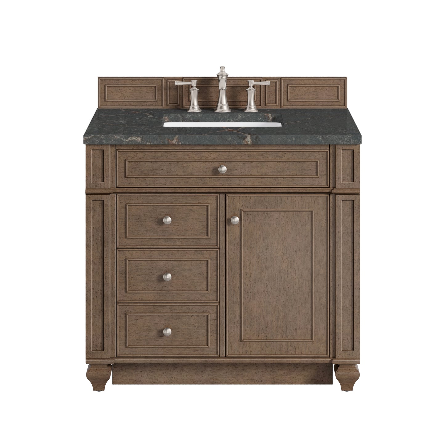 Renovate for Less Atlanta Bristol 36" Single Vanity, Whitewashed Walnut w/ 3 CM Parisien Bleu Silestone Top