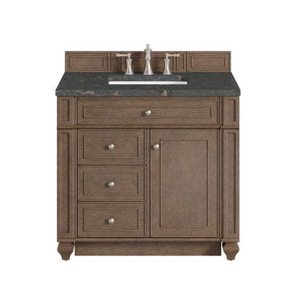 Renovate for Less Atlanta Bristol 36" Single Vanity, Whitewashed Walnut w/ 3 CM Parisien Bleu Silestone Top
