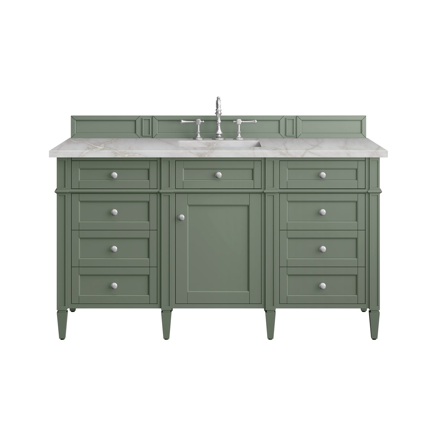Renovate for Less Atlanta Brittany 60" Single Vanity, Smokey Celadon w/ 3 CM Victorian Silver Top w/FreePower Wireless Charger