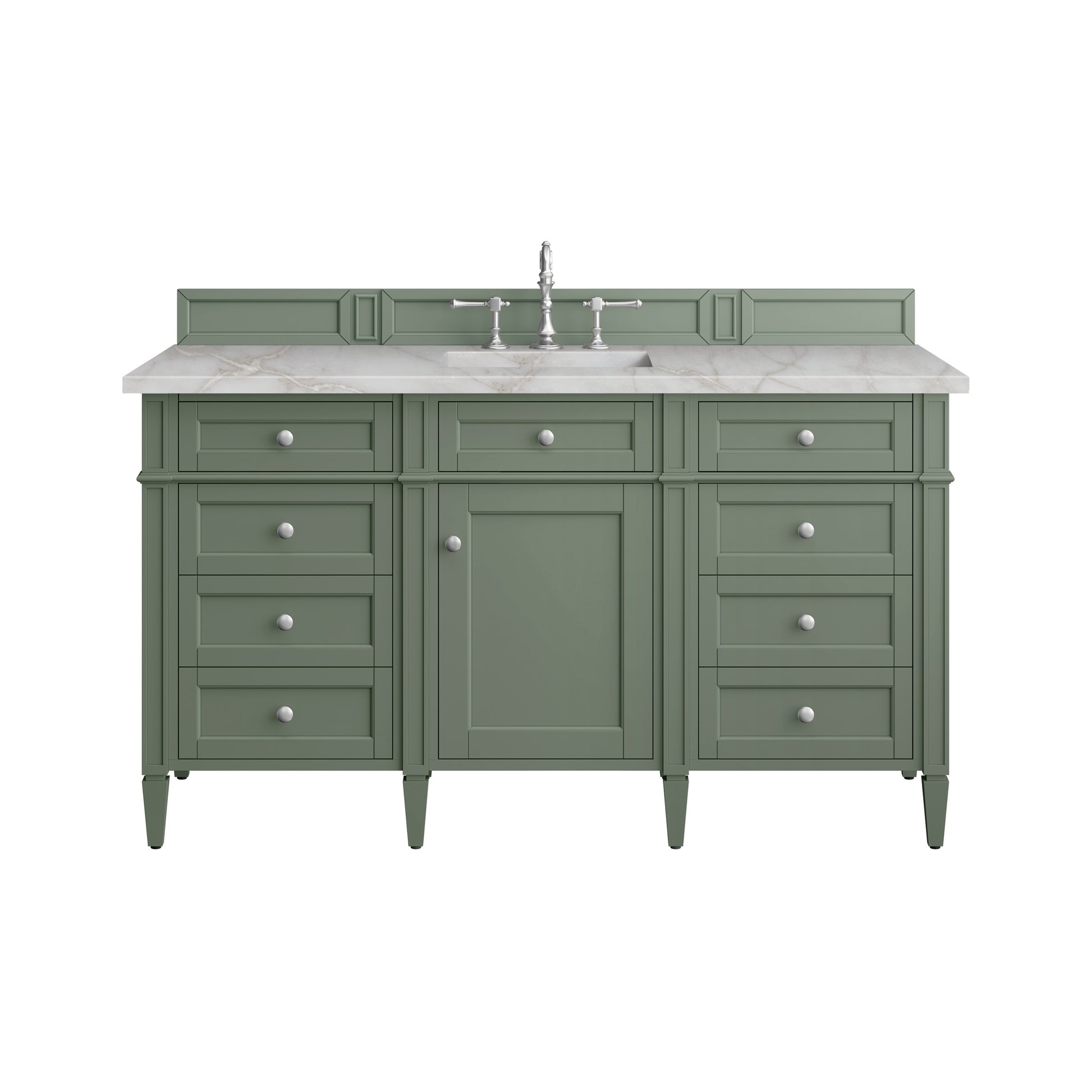 Renovate for Less Atlanta Brittany 60" Single Vanity, Smokey Celadon w/ 3 CM Victorian Silver Top w/FreePower Wireless Charger