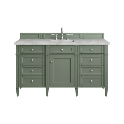 Renovate for Less Atlanta Brittany 60" Single Vanity, Smokey Celadon w/ 3 CM Victorian Silver Top w/FreePower Wireless Charger