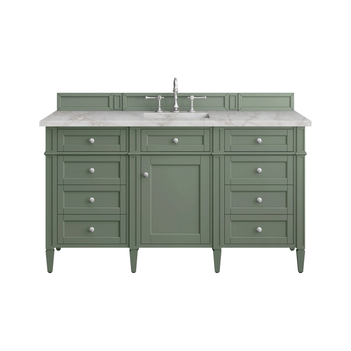 Brittany 60" Single Vanity, Smokey Celadon w/ 3 CM Victorian Silver Top w/FreePower Wireless Charger