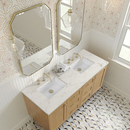 Renovate for Less Atlanta Laurent 60" Double Vanity, Light Natural Oak, w/ 3 CM Victorian Silver Quartz Top