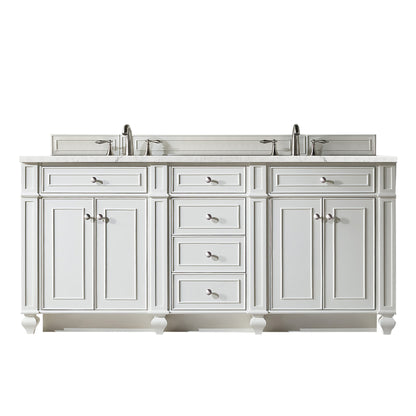 Renovate for Less Atlanta Bristol 72" Double Vanity, Bright White w/ 3 CM Eternal Jasmine Pearl Silestone Top w/FreePower Wireless Charger