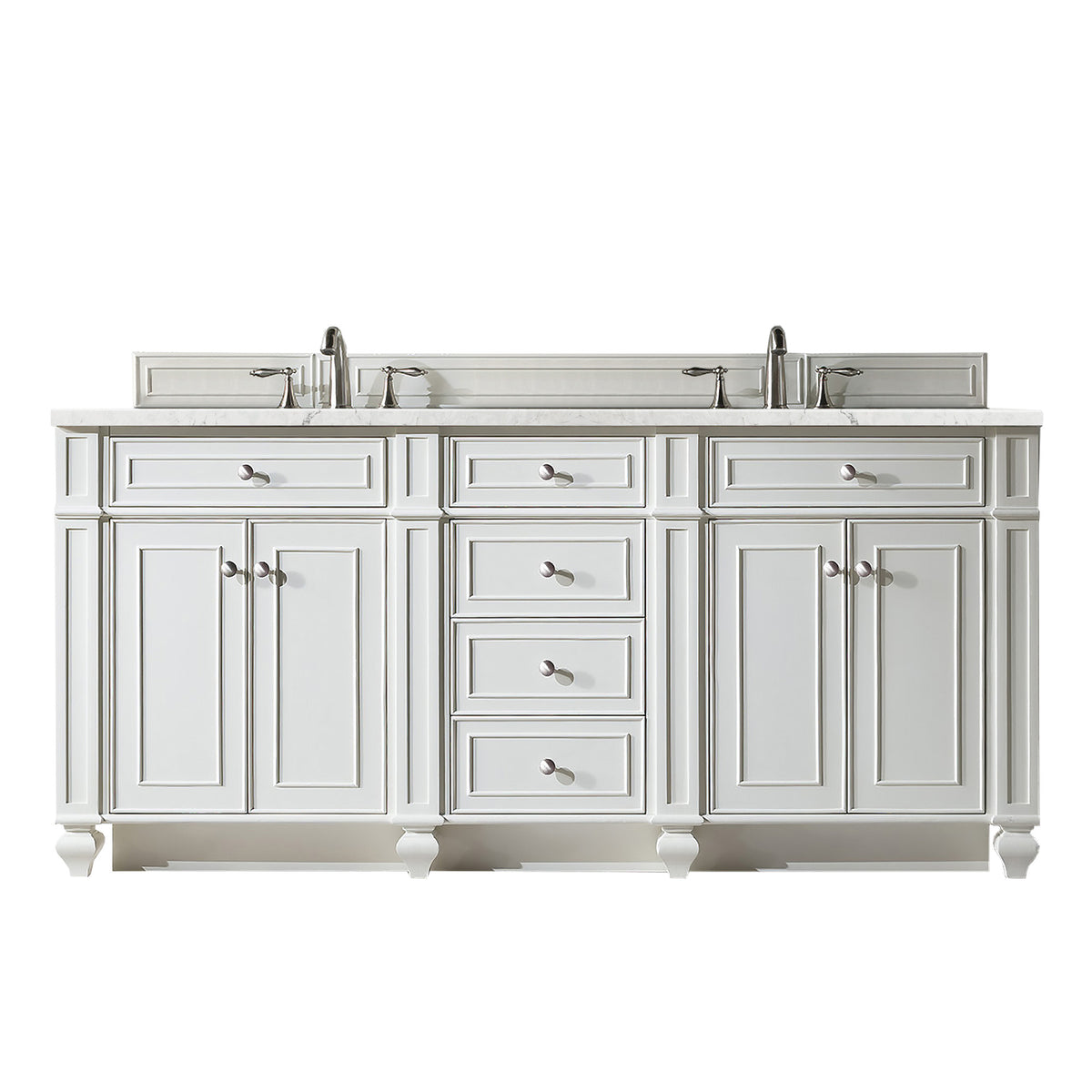 Renovate for Less Atlanta Bristol 72" Double Vanity, Bright White w/ 3 CM Eternal Jasmine Pearl Silestone Top w/FreePower Wireless Charger