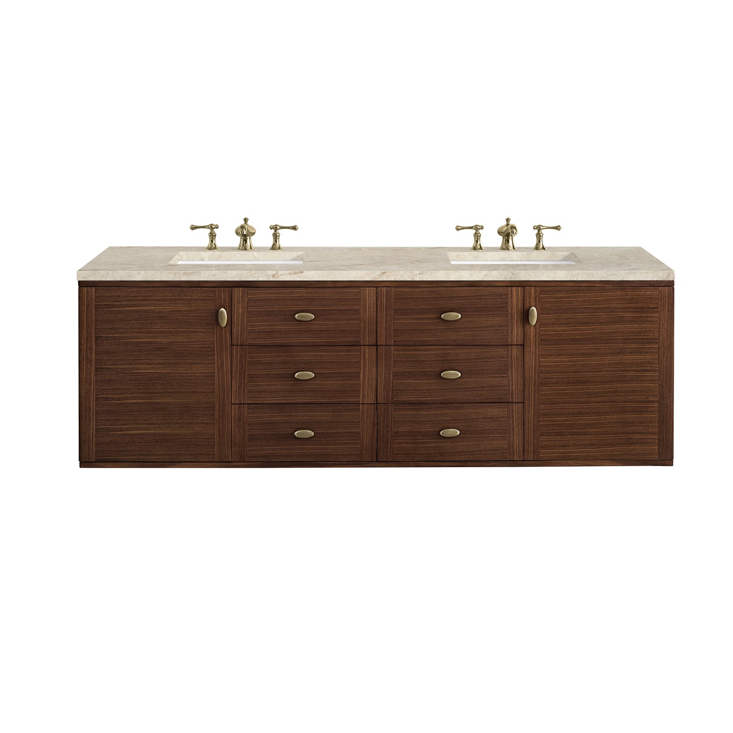 Renovate for Less Atlanta Amberly 72" Double Vanity, Mid-Century Walnut, w/ 3 CM Tajnar Eclos Top