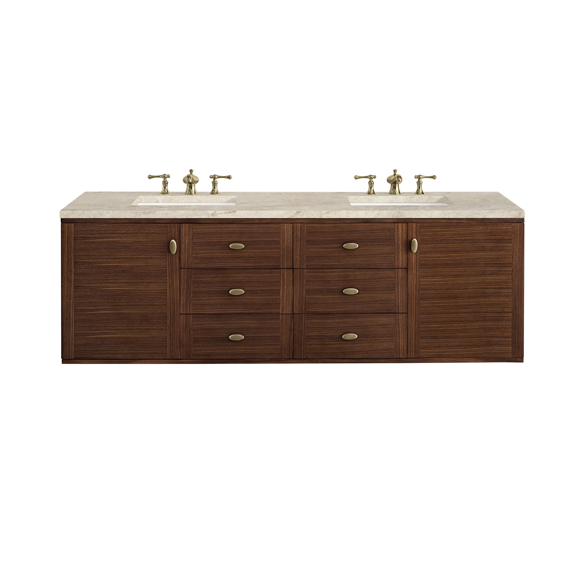 Renovate for Less Atlanta Amberly 72" Double Vanity, Mid-Century Walnut, w/ 3 CM Tajnar Eclos Top