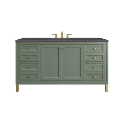 Renovate for Less Atlanta Chicago 60" Single Vanity, Smokey Celadon, w/ 3 CM Charcoal Soapstone Silestone® Top