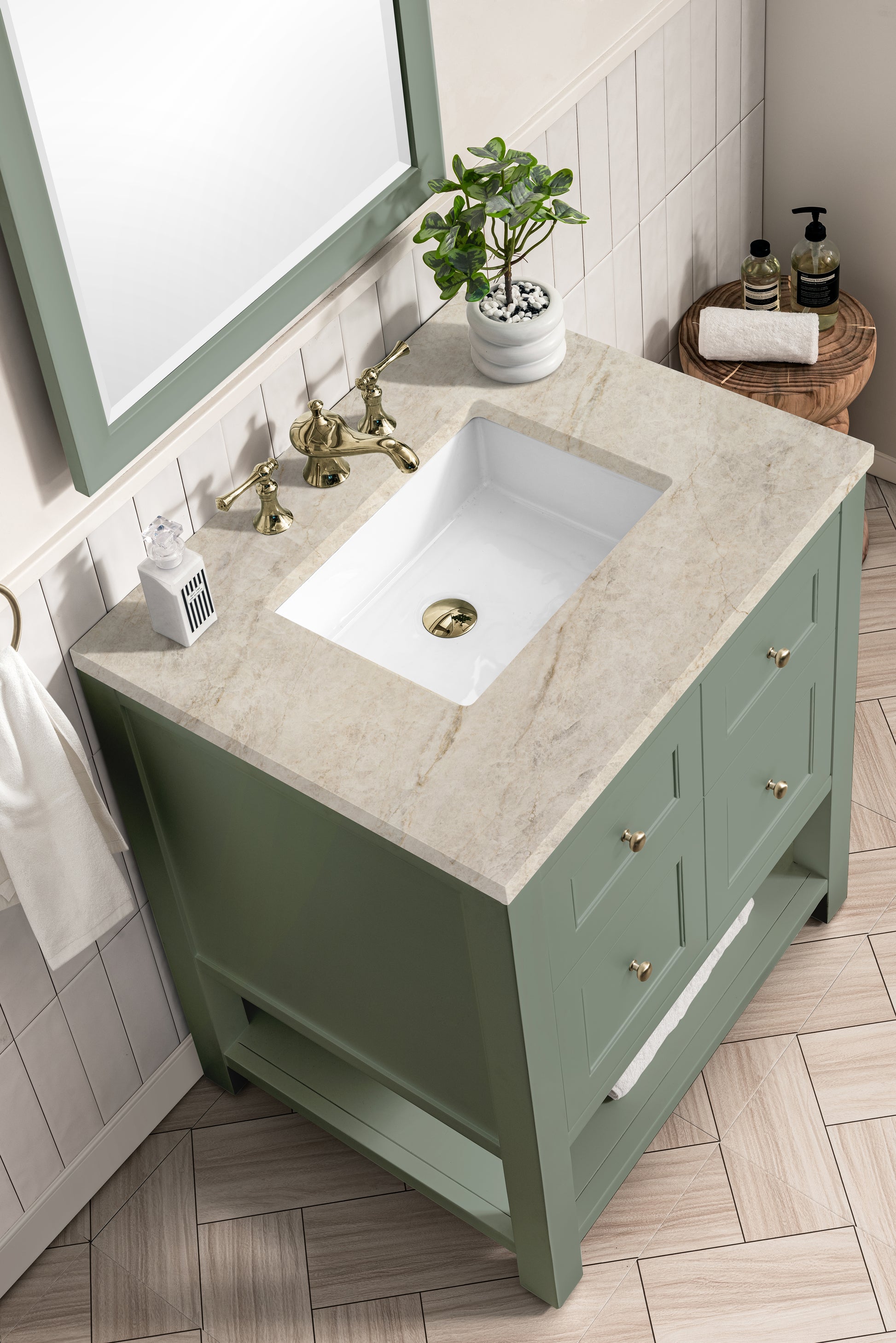 Renovate for Less Atlanta Breckenridge 30" Single Vanity, Smokey Celadon, w/ 3 CM Tajnar Eclos Top
