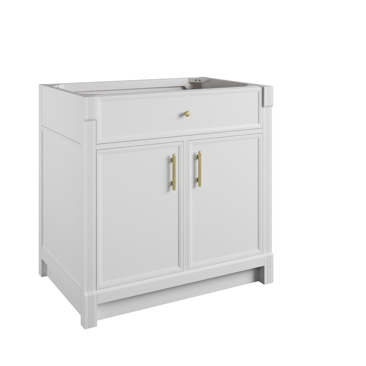 Renovate for Less Atlanta Bellshire 36" Single Vanity, Bright White w/ 3 CM White Zeus Silestone Top