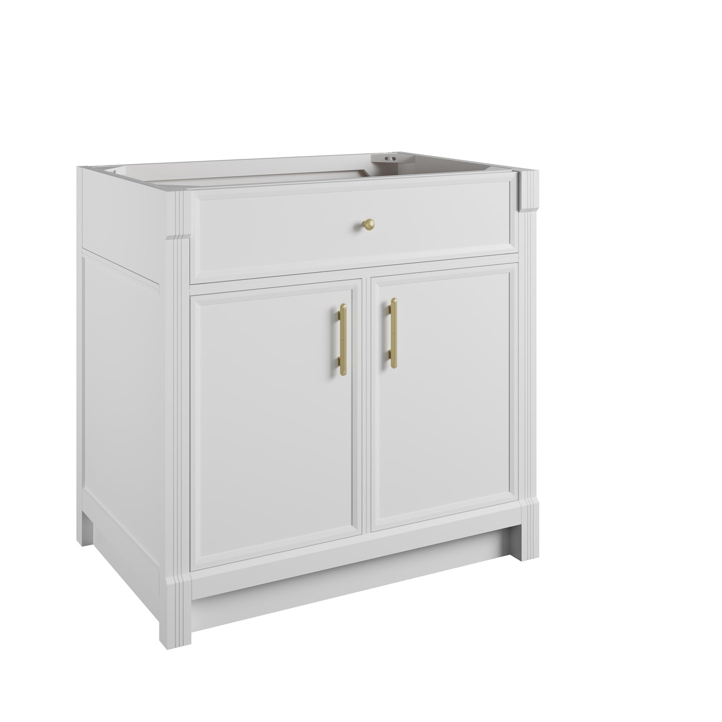 Renovate for Less Atlanta Bellshire 36" Single Vanity, Bright White w/ 3 CM Eternal Jasmine Pearl Silestone Top