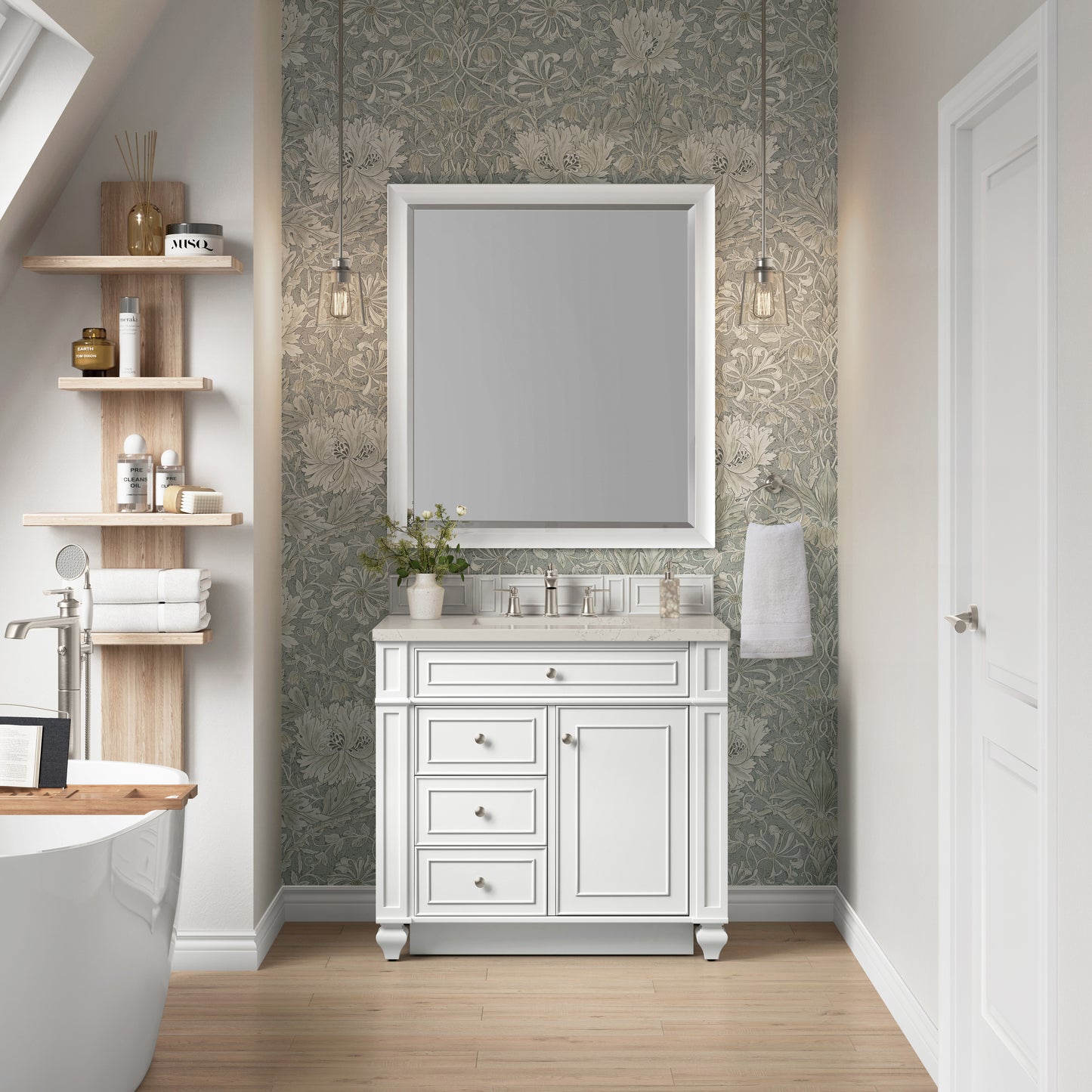 Renovate for Less Atlanta Bristol 36" Single Vanity, Bright White, w/ 3 CM Siberian Silestone Top