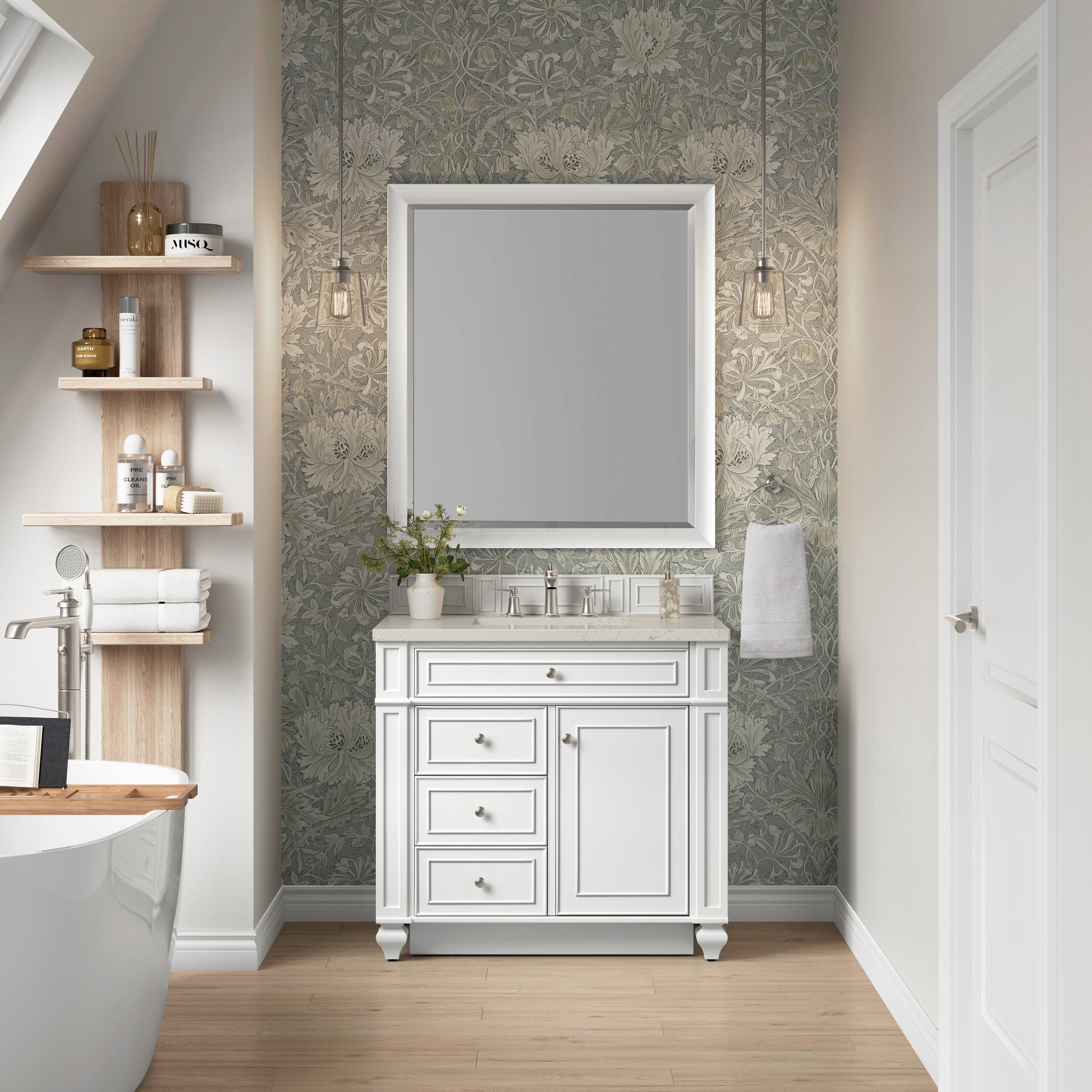 Renovate for Less Atlanta Bristol 36" Single Vanity, Bright White, w/ 3 CM Siberian Silestone Top