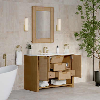 Renovate for Less Atlanta Solene 48" Single Vanity, Seaside Oak, w/ 3 CM White Zeus Quartz Top