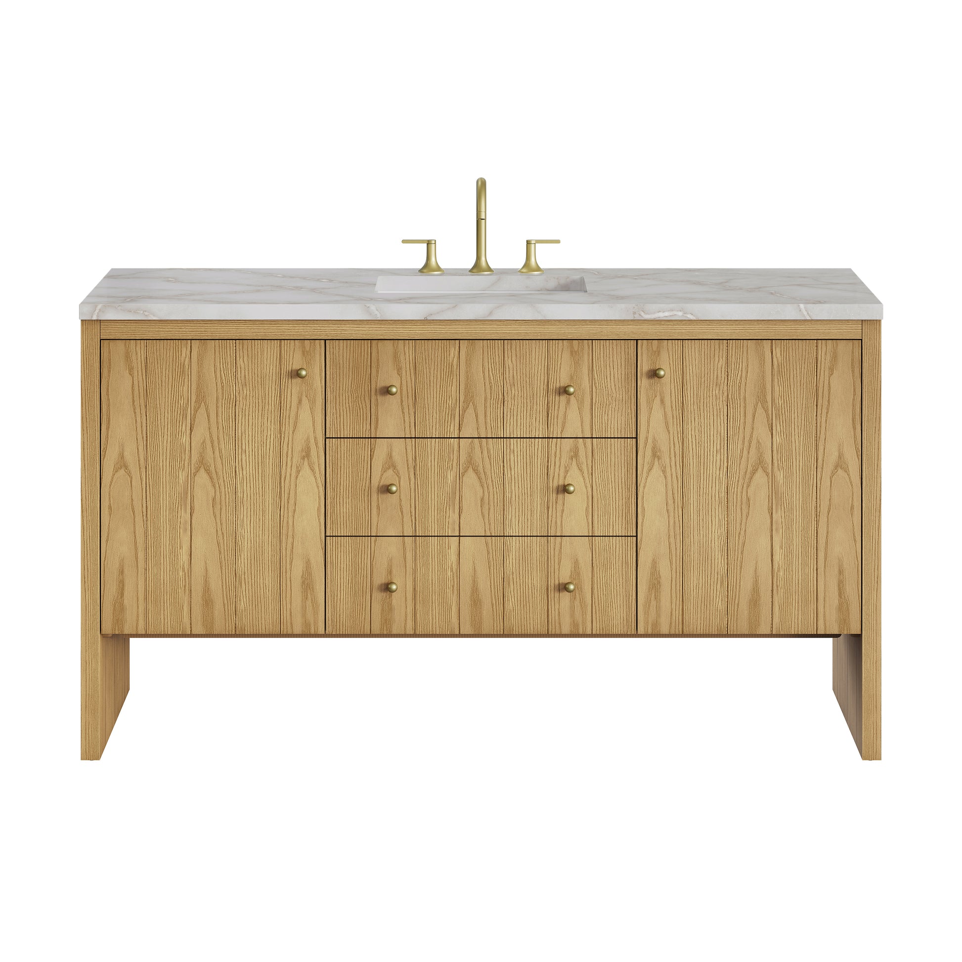 Renovate for Less Atlanta Hudson 60" Single Vanity, Light Natural Oak w/ 3 CM Victorian Silver Top