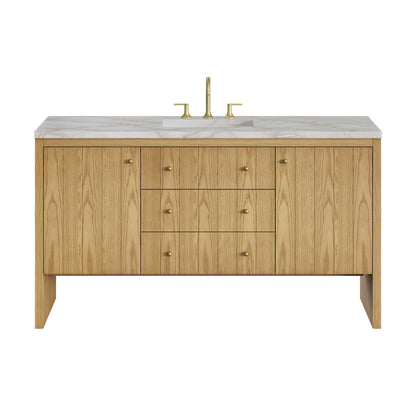 Renovate for Less Atlanta Hudson 60" Single Vanity, Light Natural Oak w/ 3 CM Victorian Silver Top