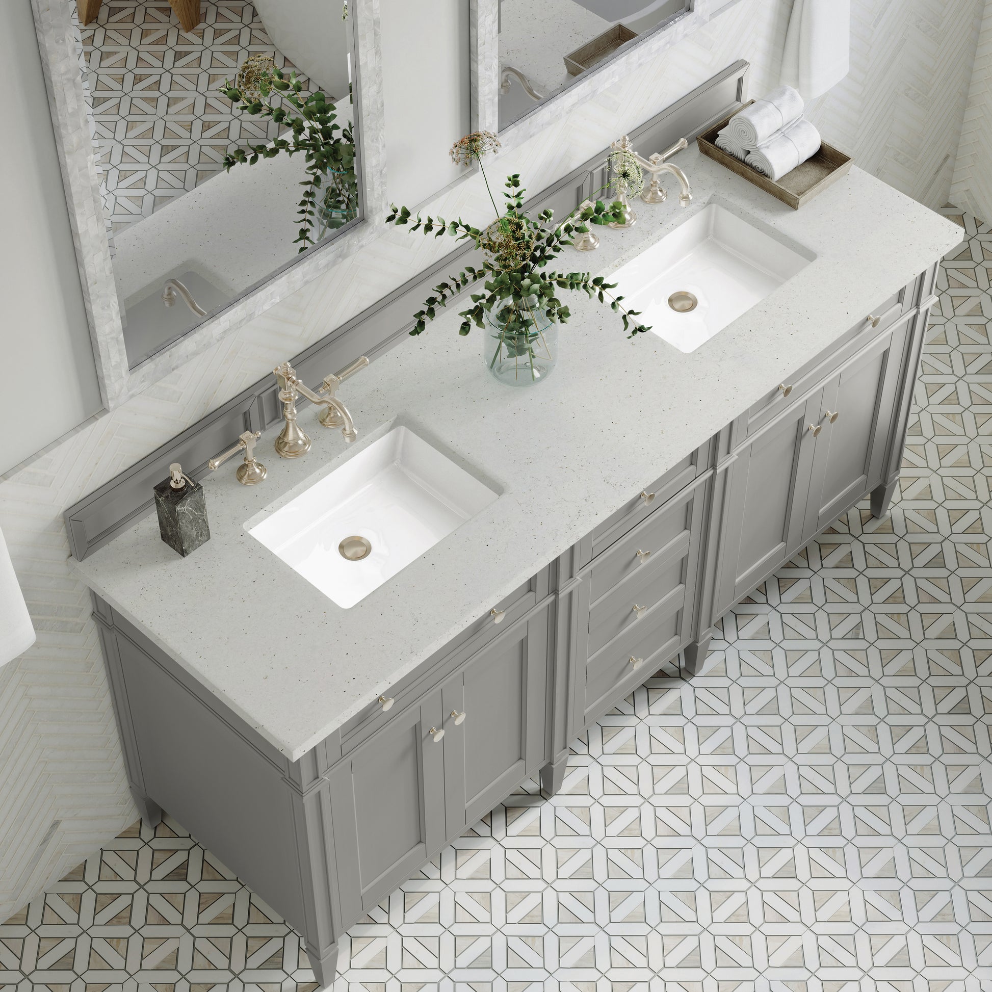Renovate for Less Atlanta Brittany 72" Double Vanity, Urban Gray w/ 3 CM Lime Delight Silestone Top