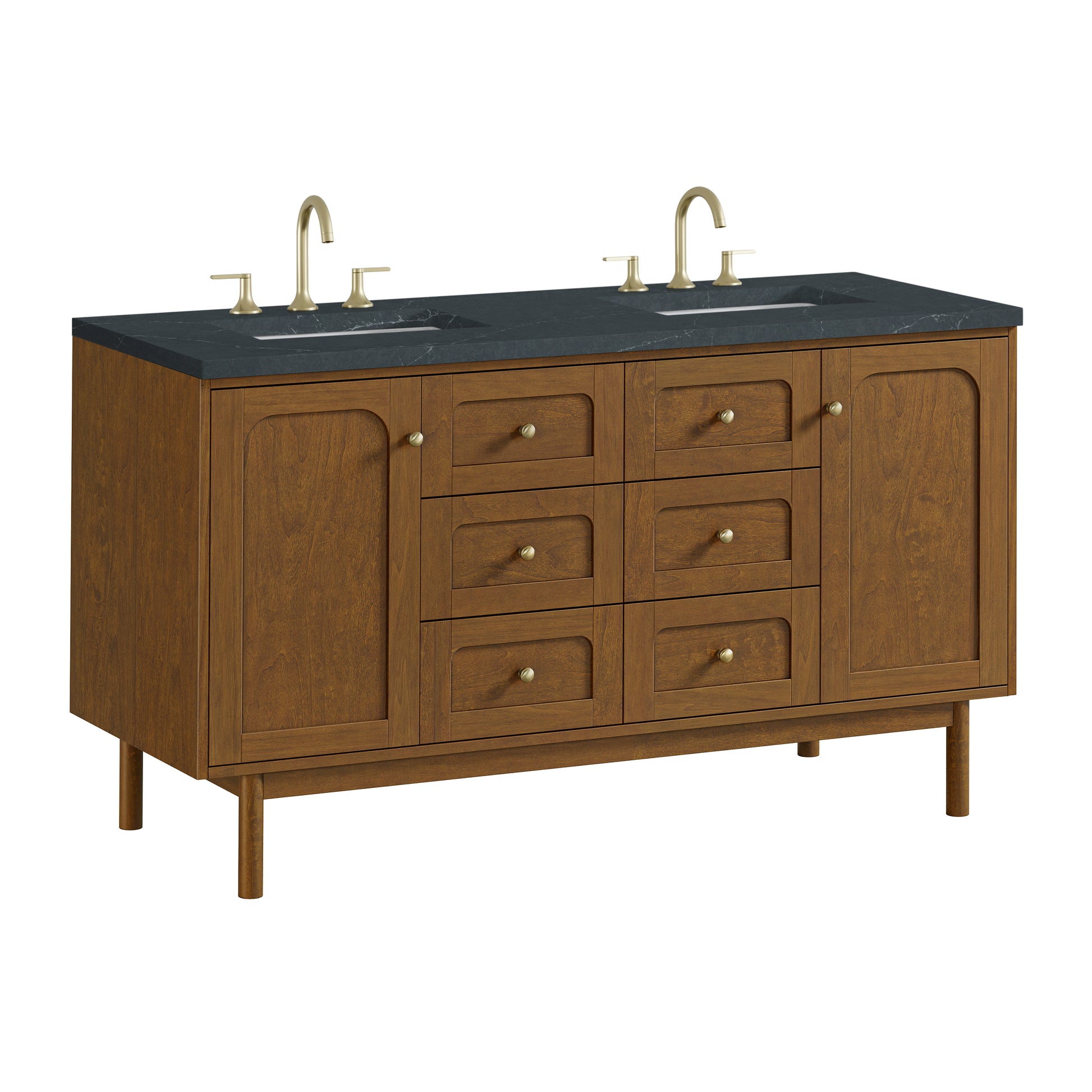 Renovate for Less Atlanta Laurent 60" Double Vanity, Honey Oak w/ 3 CM Charcoal Soapstone Silestone Top