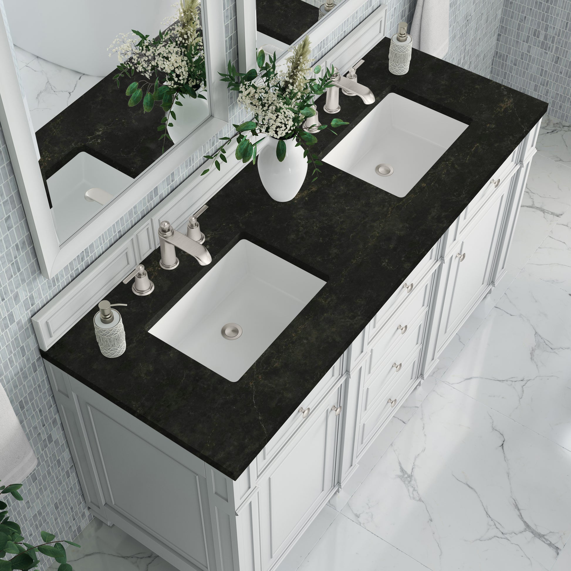 Renovate for Less Atlanta Bristol 60" Double Vanity, Bright White, w/ 3 CM Phantome Eclos Top