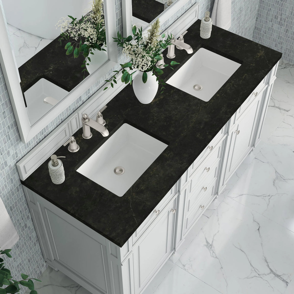 Bristol 60" Double Vanity, Bright White, w/ 3 CM Phantome Eclos Top