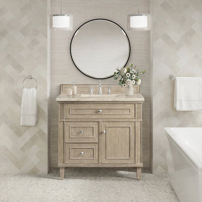 Lorelai 36" Single Vanity, Whitewashed Oak, w/ 3 CM Tajnar Eclos Top