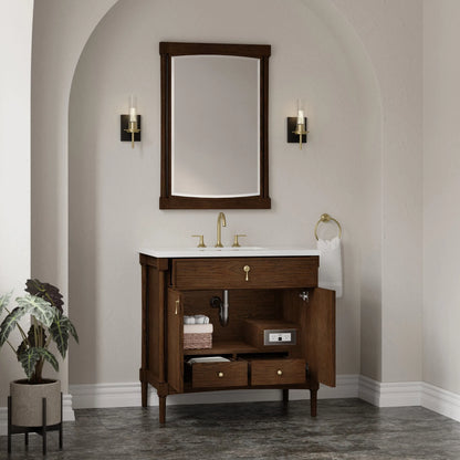 Kinnsden 36" Single Vanity, Sable Oak w/ 3 CM White Zeus Silestone Top