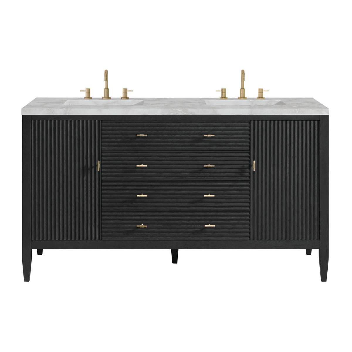Myrrin 60" Double Vanity, Carbon Oak w/ 3 CM Victorian Silver Silestone Top w/FreePower Wireless Charger