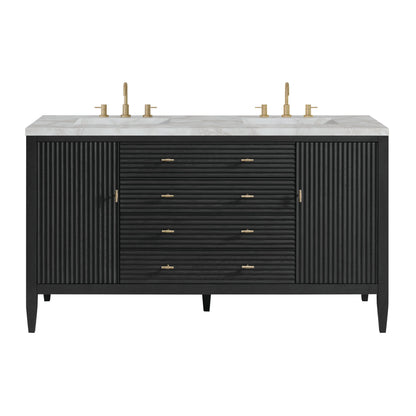 Myrrin 60" Double Vanity, Carbon Oak w/ 3 CM Victorian Silver Silestone Top w/FreePower Wireless Charger