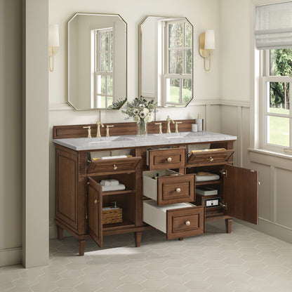 Renovate for Less Atlanta Lorelai 60" Double Vanity, Mid-Century Walnut w/ 3 CM Eternal Jasmine Pearl Silestone Top