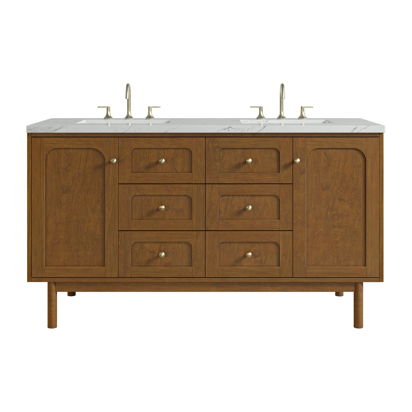 Renovate for Less Atlanta Laurent 60" Double Vanity, Honey Oak w/ 3 CM Ethereal Noctis Silestone Top w/FreePower Wireless Charger