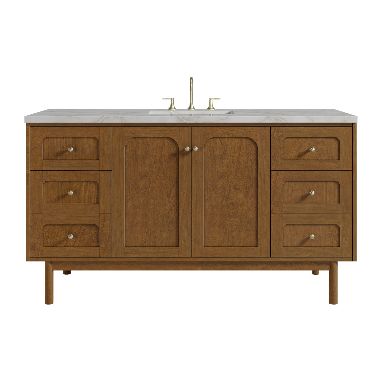 Renovate for Less Atlanta Laurent 60" Single Vanity, Honey Oak w/ 3 CM Victorian Silver Silestone Top w/FreePower Wireless Charger