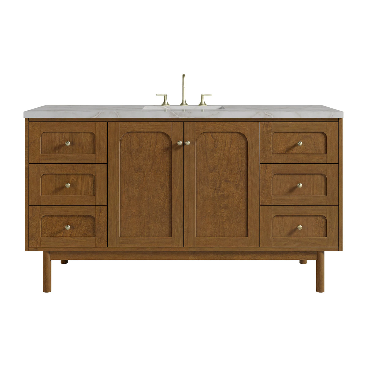 Laurent 60" Single Vanity, Honey Oak w/ 3 CM Victorian Silver Silestone Top w/FreePower Wireless Charger