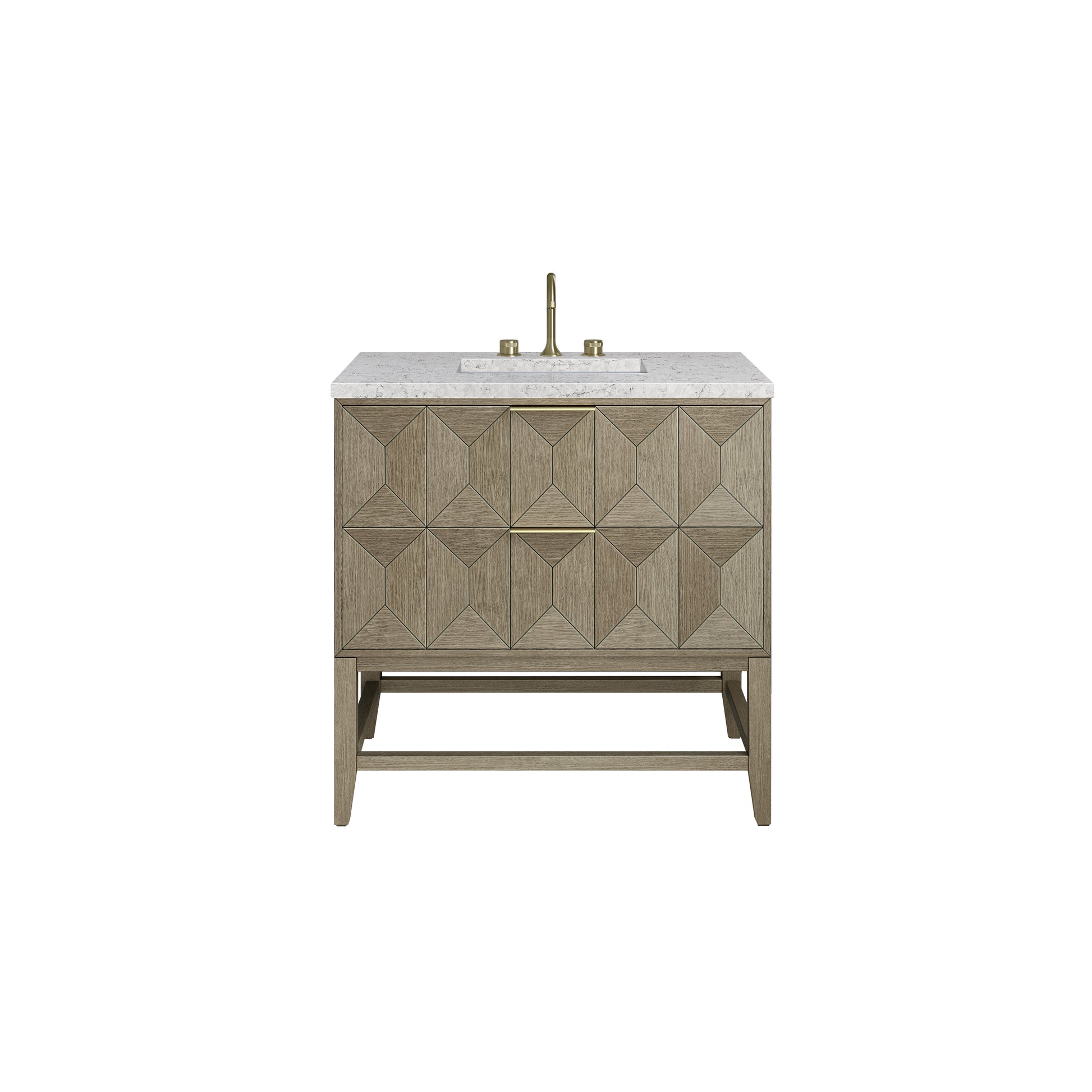 Renovate for Less Atlanta Emmeline 36" Single Vanity, Pebble Oak w/ 3 CM Eternal Jasmine Pearl Top