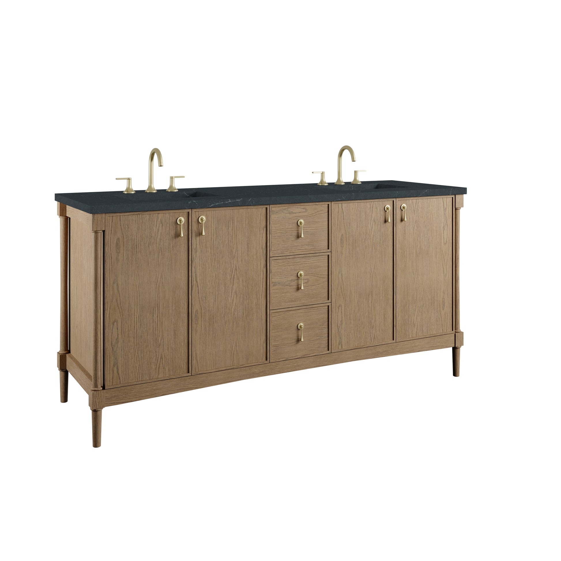 Renovate for Less Atlanta Kinnsden 72" Double Vanity, Weathered Oak w/ 3 CM Charcoal Soapstone Silestone Top