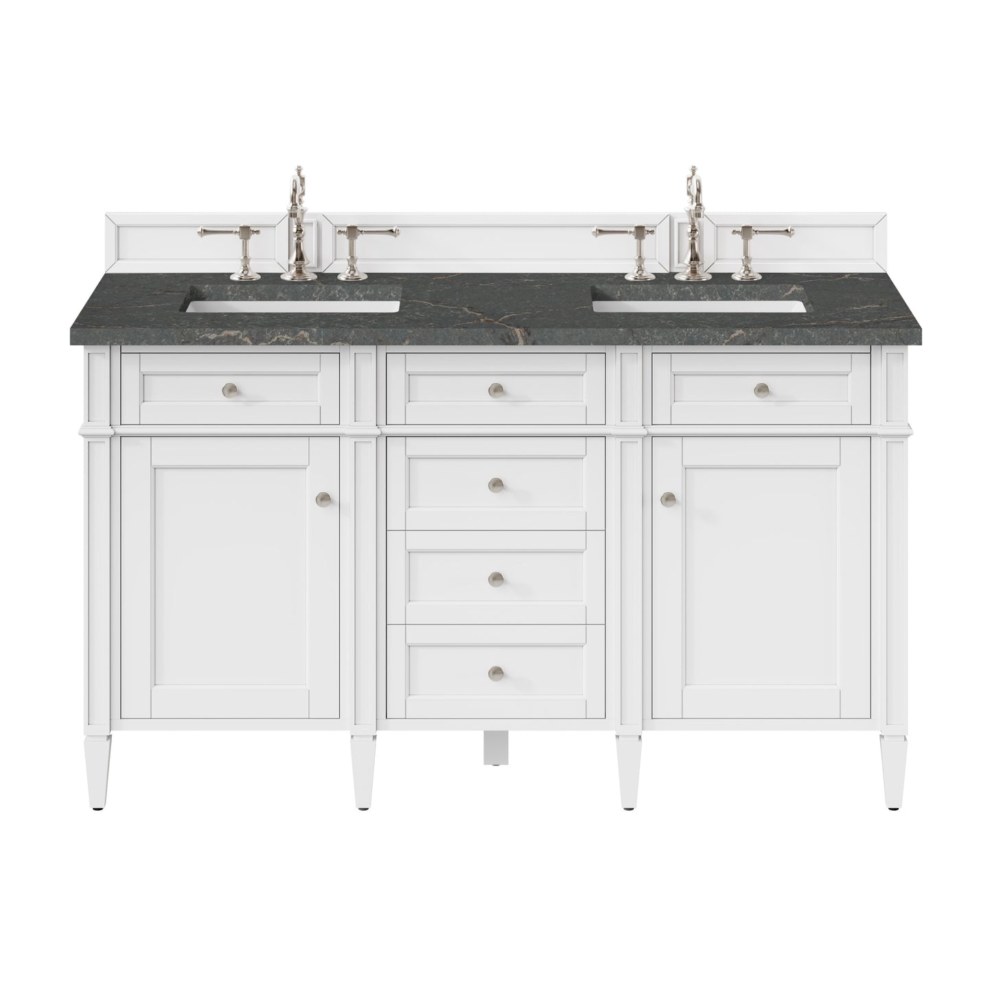 Renovate for Less Atlanta Brittany 60" Double Vanity, Bright White Vanity w/ 3 CM Parisien Bleu Silestone Top