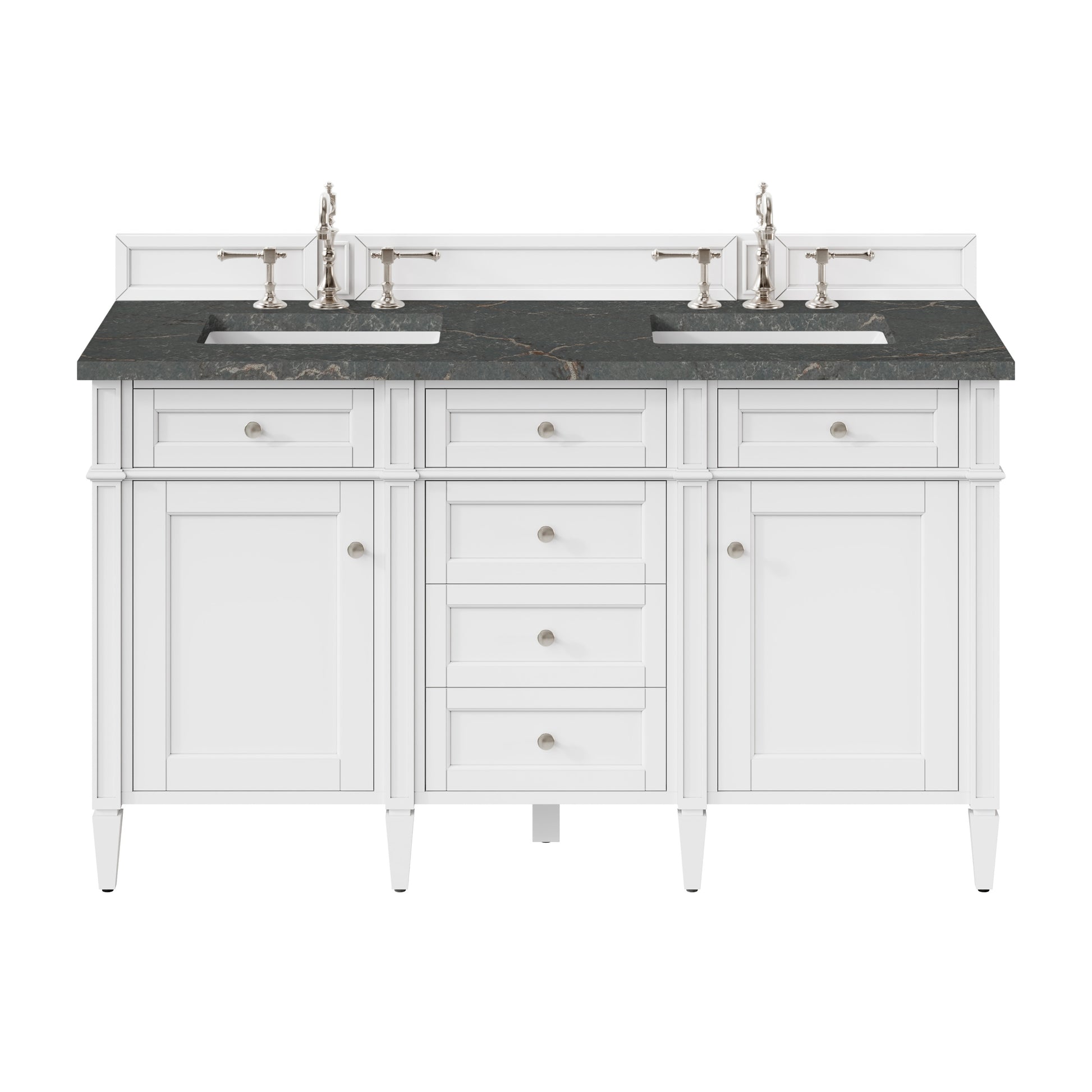 Renovate for Less Atlanta Brittany 60" Double Vanity, Bright White Vanity w/ 3 CM Parisien Bleu Silestone Top