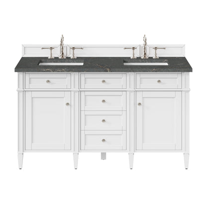 Renovate for Less Atlanta Brittany 60" Double Vanity, Bright White Vanity w/ 3 CM Parisien Bleu Silestone Top