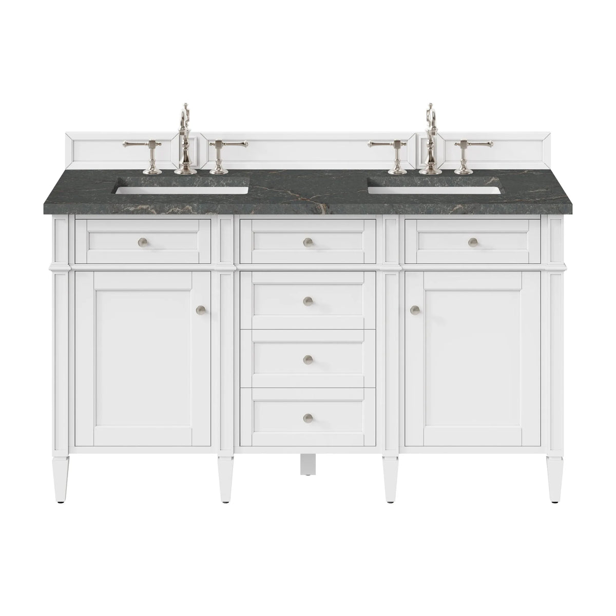 Brittany 60" Double Vanity, Bright White Vanity w/ 3 CM Parisien Bleu Silestone Top