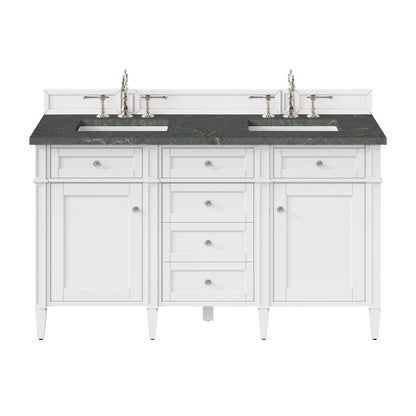 Brittany 60" Double Vanity, Bright White Vanity w/ 3 CM Parisien Bleu Silestone Top