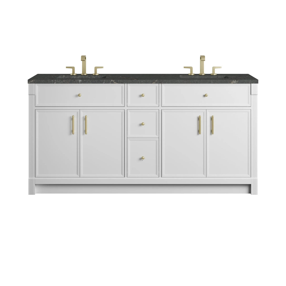 Bellshire 72" Double Vanity, Bright White w/ 3 CM Parisien Bleu Silestone Top w/FreePower Wireless Charger